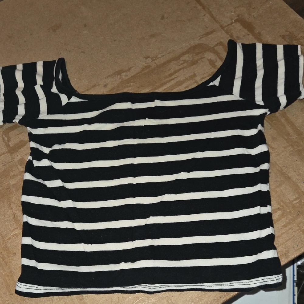 Wet Seal Black and White Striped Crop Top